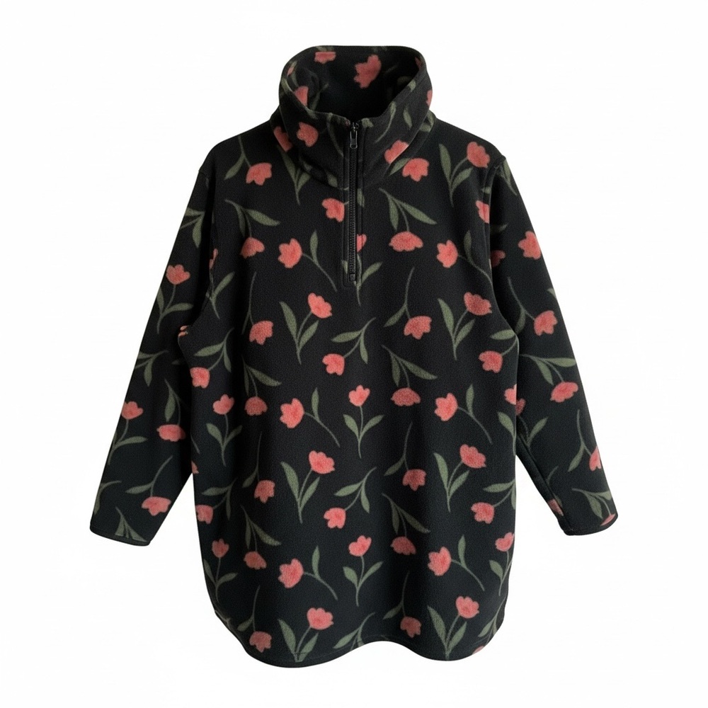 O’Neill Black‎ Floral Half-ZipFleece Pullover with Pink Tulips